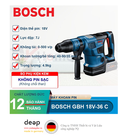  Máy khoan bê tông dùng pin Bosch GBH 18V-36 C (SOLO)   Piqi4 | Www.Thietbinhapkhau.Com | Công Ty PQ 