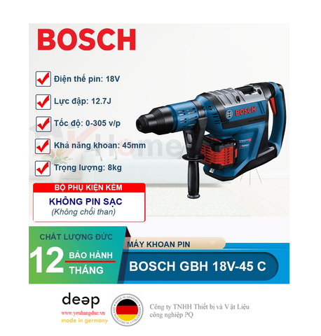  Máy khoan bê tông dùng pin Bosch GBH 18V-45 C (Solo)   Piqi4 | Www.Thietbinhapkhau.Com | Công Ty PQ 