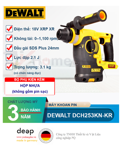  Máy khoan bê tông dùng pin Dewalt DCH253KN-KR   Piqi4 | Www.Thietbinhapkhau.Com | Công Ty PQ 