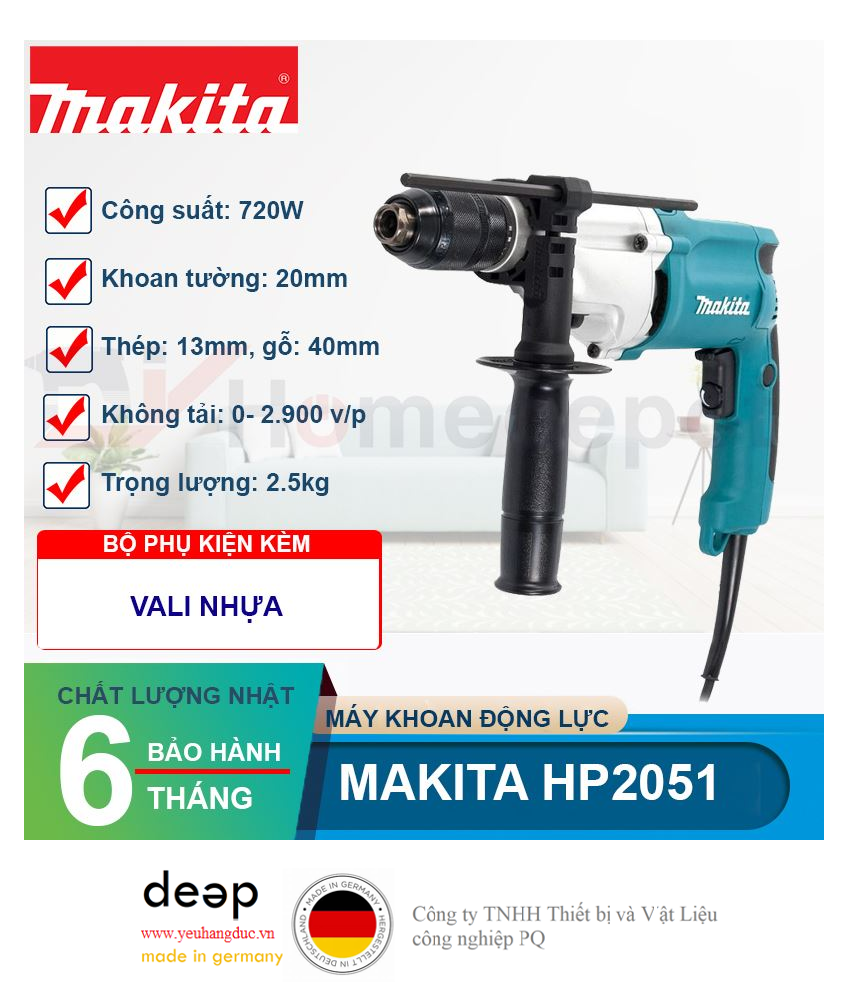 Máy khoan bê tông Makita HP2051 720W   Piqi4 | Www.Thietbinhapkhau.Com | Công Ty PQ 