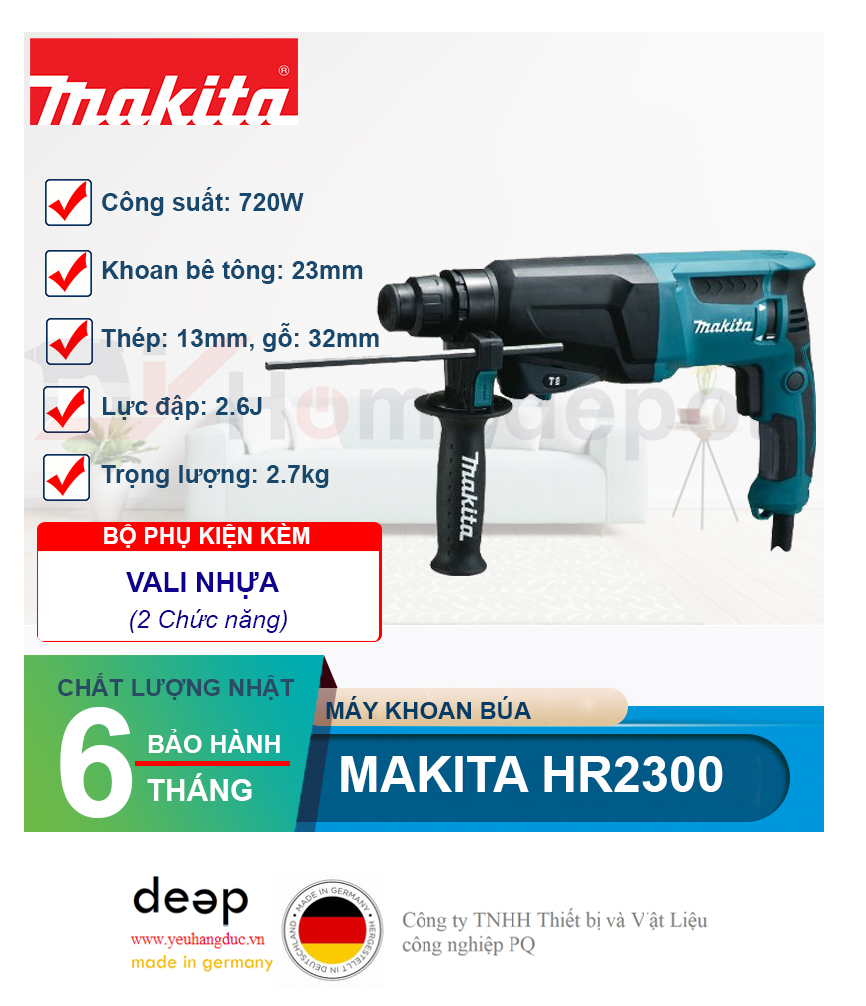 Máy khoan bê tông Makita HR2300   Piqi4 | Www.Thietbinhapkhau.Com | Công Ty PQ 