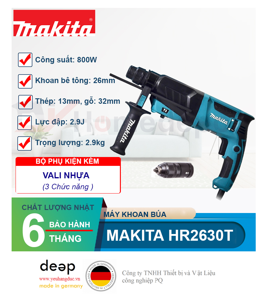 Máy khoan bê tông Makita HR2630T   Piqi4 | Www.Thietbinhapkhau.Com | Công Ty PQ 