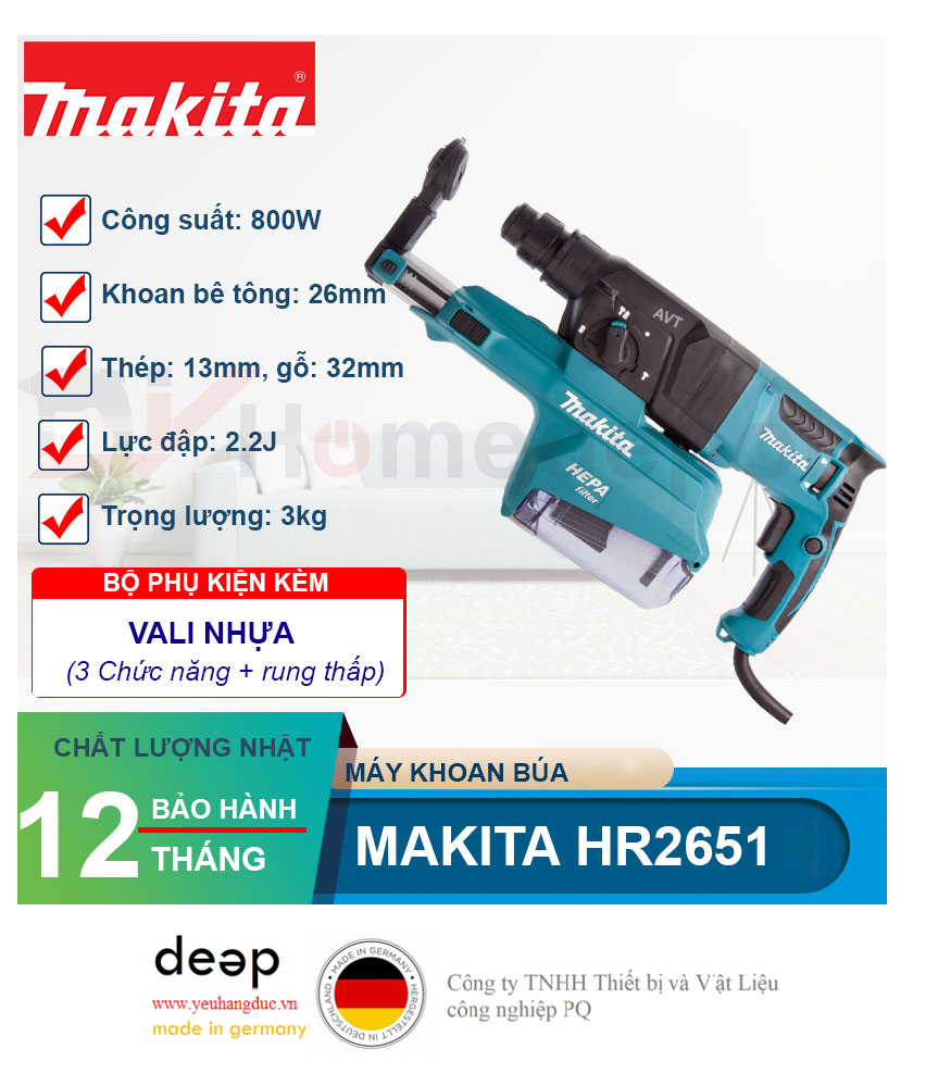 Máy khoan bê tông Makita HR2651 800W   Piqi4 | Www.Thietbinhapkhau.Com | Công Ty PQ 