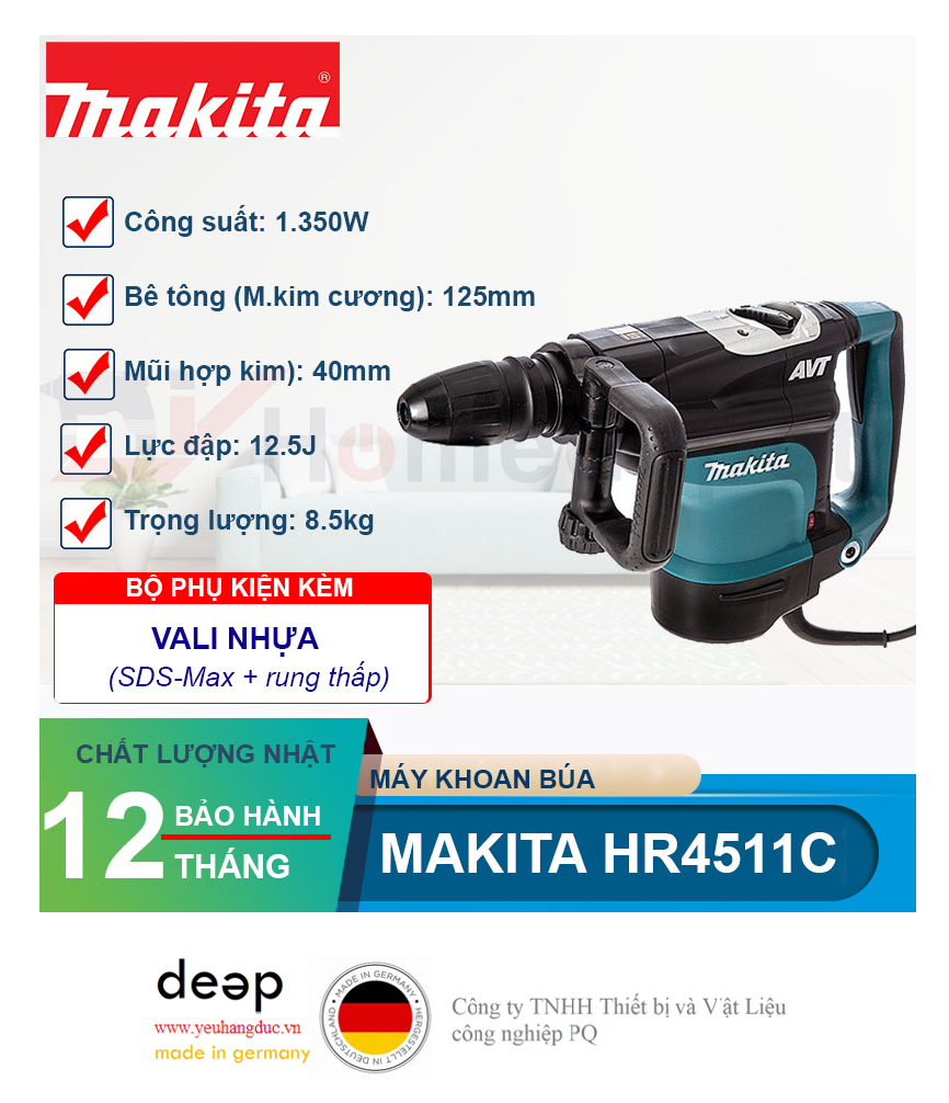 Máy khoan bê tông Makita HR4511C   Piqi4 | Www.Thietbinhapkhau.Com | Công Ty PQ 