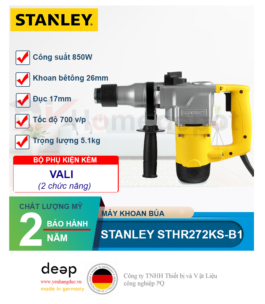 Máy khoan bê tông Stanley STHR 272KS 850W   Piqi4 | Www.Thietbinhapkhau.Com | Công Ty PQ 