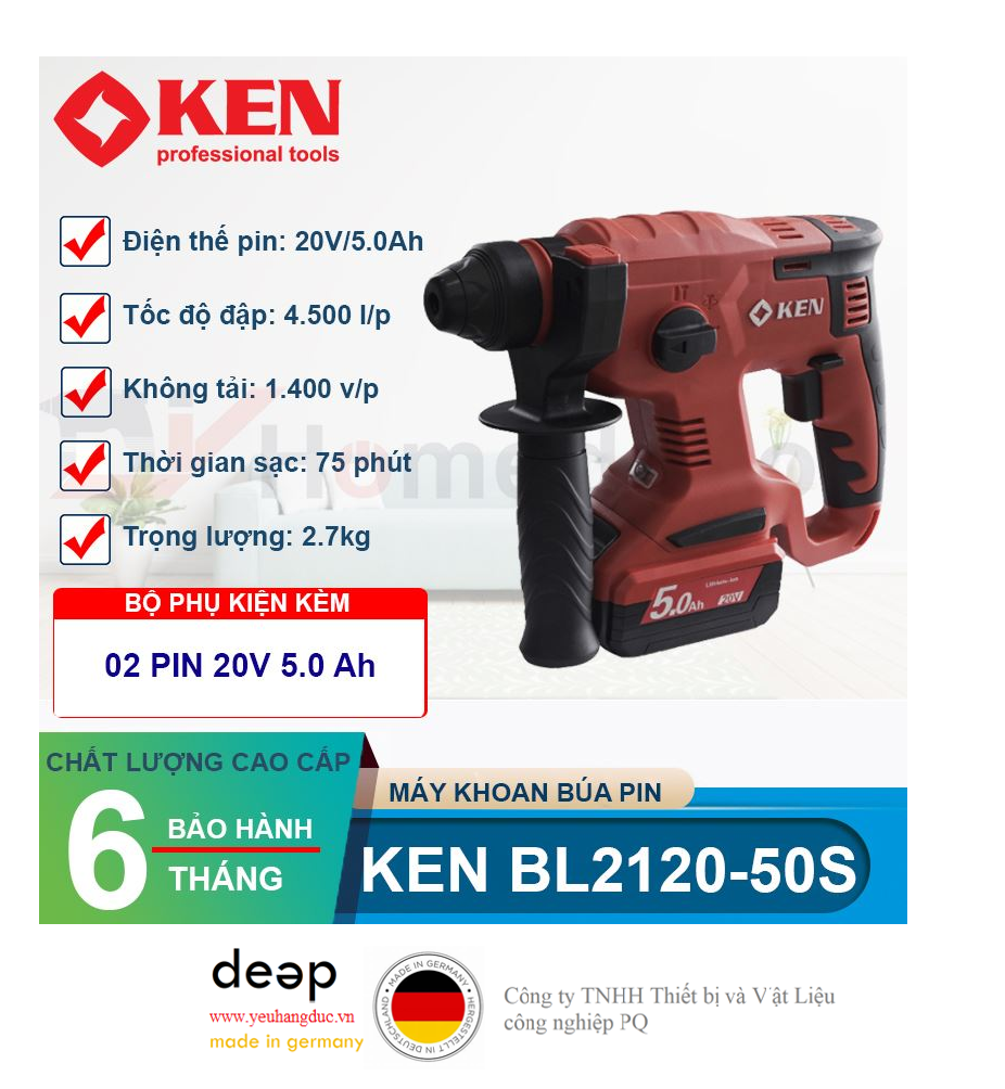 Máy khoan búa pin Ken BL2120-50S 20V   Piqi4 | Www.Thietbinhapkhau.Com | Công Ty PQ 