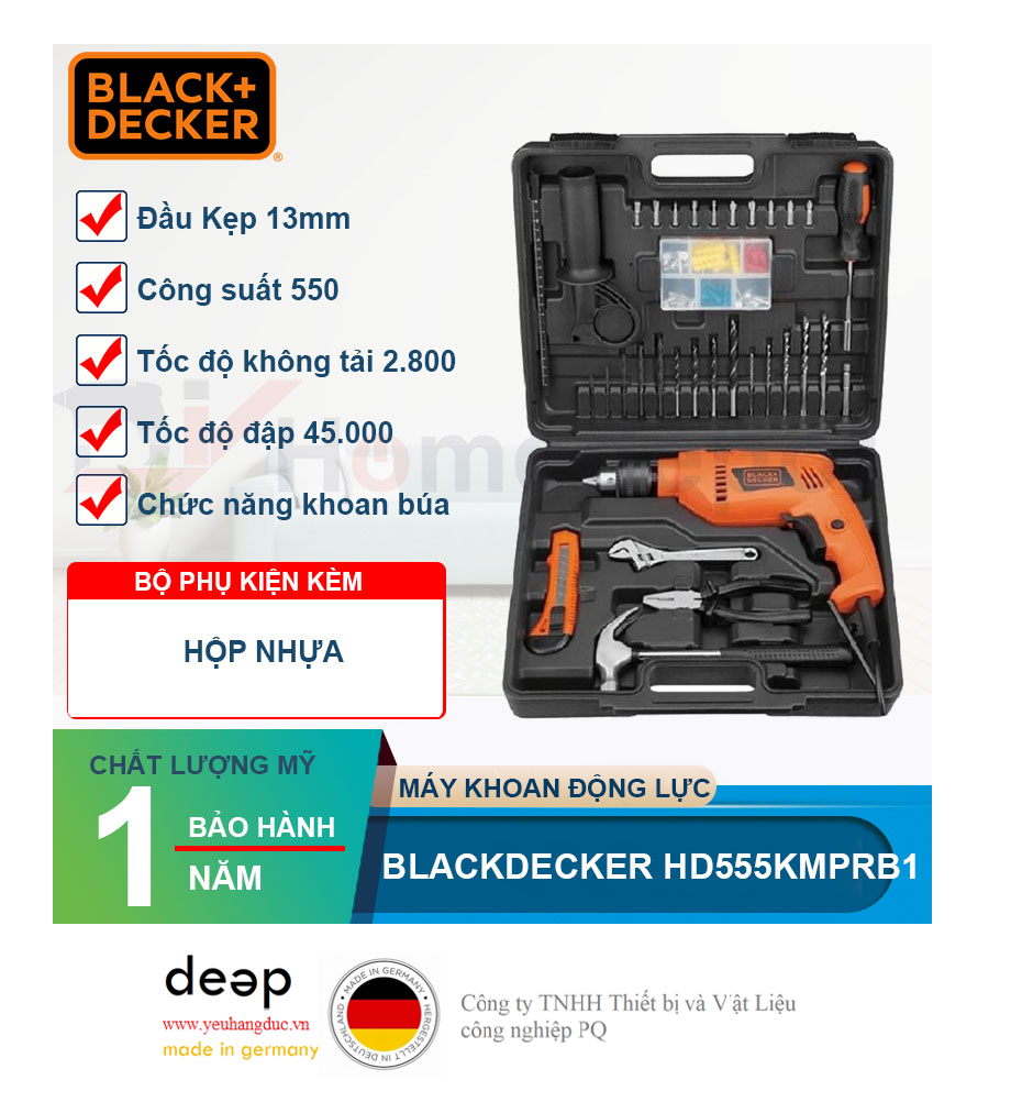 Máy Khoan Động Lực Black&Decker HD555KMPR-B1   Piqi4 | Www.Thietbinhapkhau.Com | Công Ty PQ 