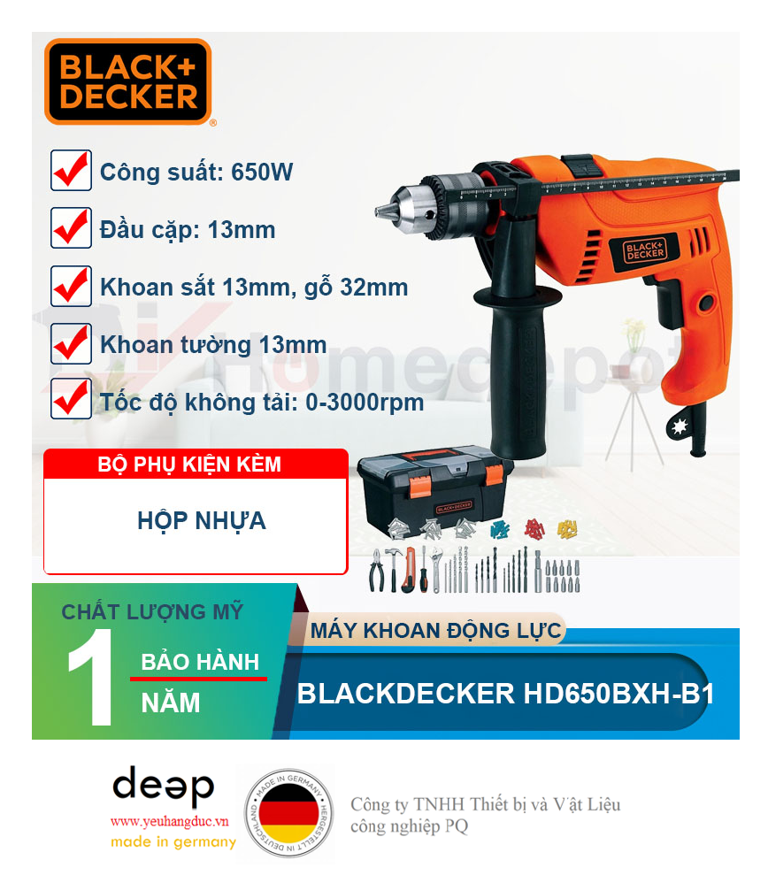 Máy khoan động lực Black&Decker HD650BXH-B1   Piqi4 | Www.Thietbinhapkhau.Com | Công Ty PQ 