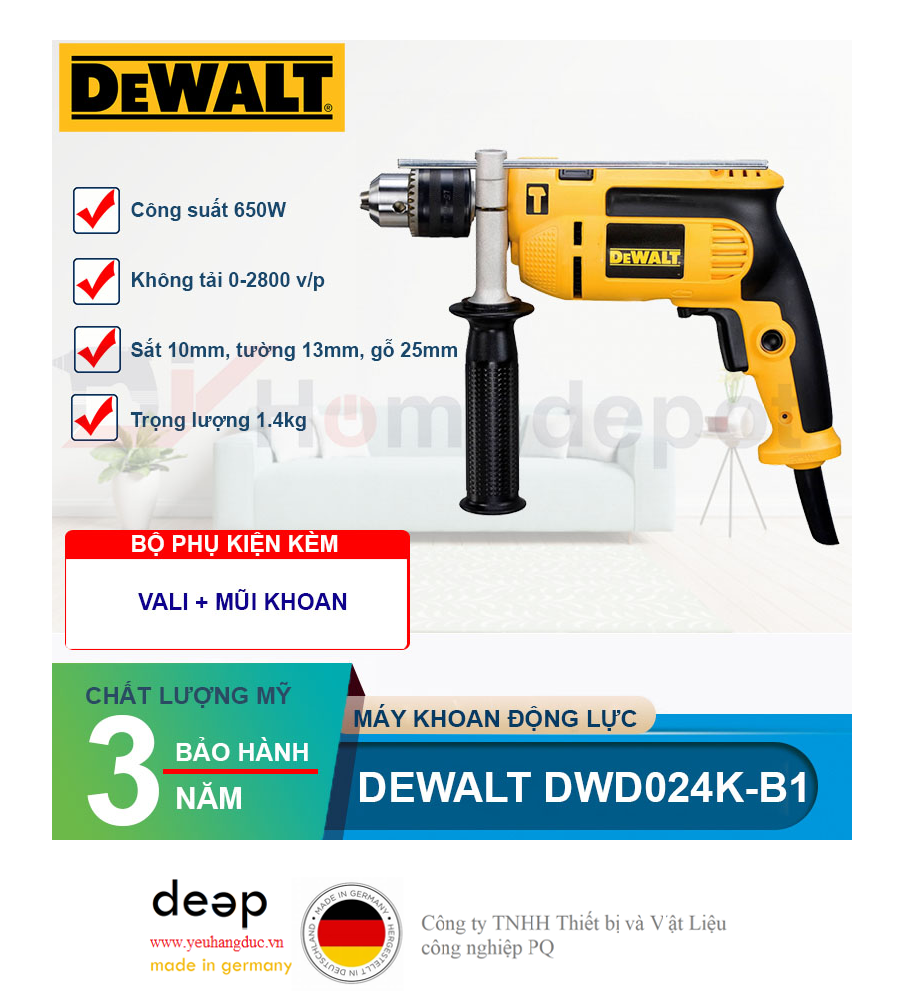Máy khoan động lực Dewalt DWD024K-B1   Piqi4 | Www.Thietbinhapkhau.Com | Công Ty PQ 