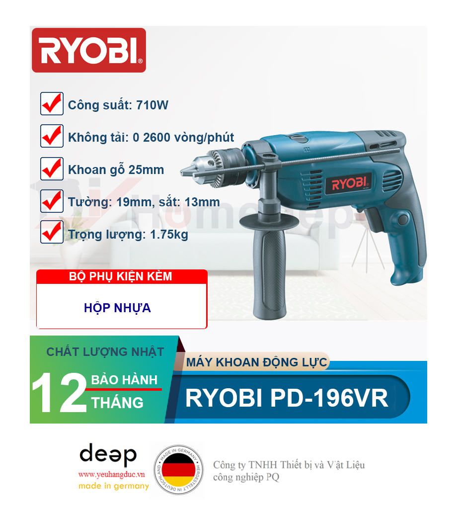 Máy khoan động lực Ryobi PD-196VR   Piqi4 | Www.Thietbinhapkhau.Com | Công Ty PQ 
