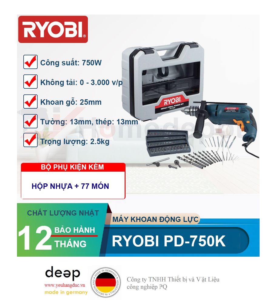 Máy khoan động lực Ryobi PD-750K   Piqi4 | Www.Thietbinhapkhau.Com | Công Ty PQ 