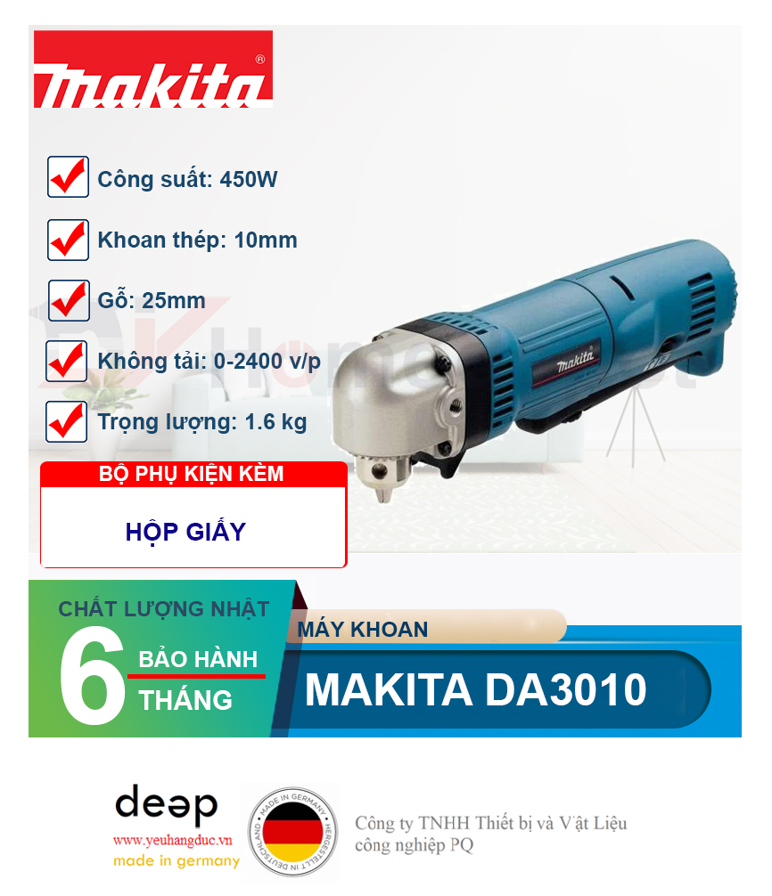 Máy khoan góc 450W Makita DA3010   Piqi4 | Www.Thietbinhapkhau.Com | Công Ty PQ 