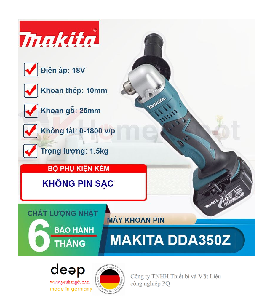 Máy khoan góc dùng pin 18V Makita DDA350Z   Piqi4 | Www.Thietbinhapkhau.Com | Công Ty PQ 
