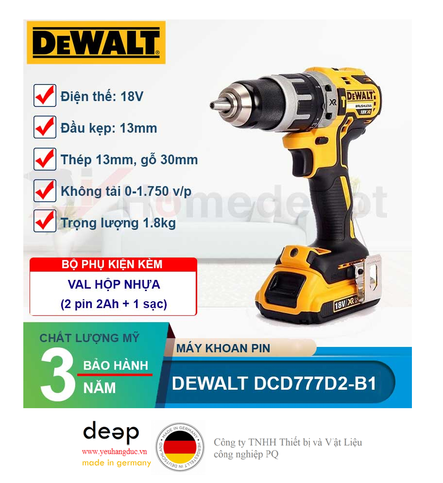 Máy khoan pin DeWalt DCD777D2 18V   Piqi4 | Www.Thietbinhapkhau.Com | Công Ty PQ 