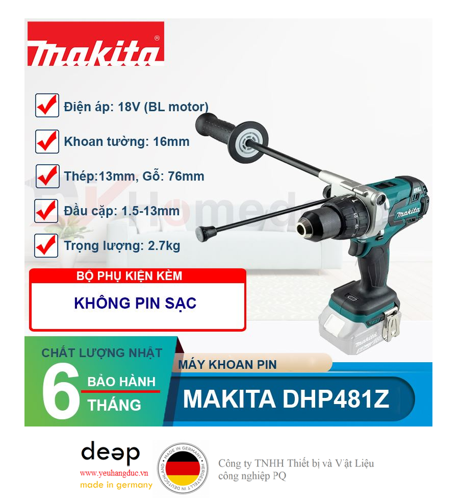 Máy khoan pin Makita DHP481Z 18V   Piqi4 | Www.Thietbinhapkhau.Com | Công Ty PQ 
