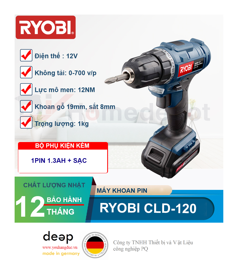 Máy khoan pin Ryobi CLD-120 12V   Piqi4 | Www.Thietbinhapkhau.Com | Công Ty PQ 