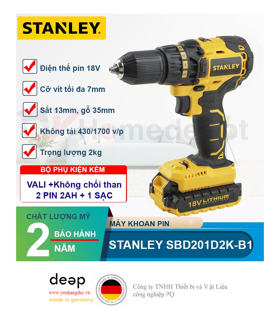 Máy khoan pin Stanley SBD201D2K 18V   Piqi4 | Www.Thietbinhapkhau.Com | Công Ty PQ 