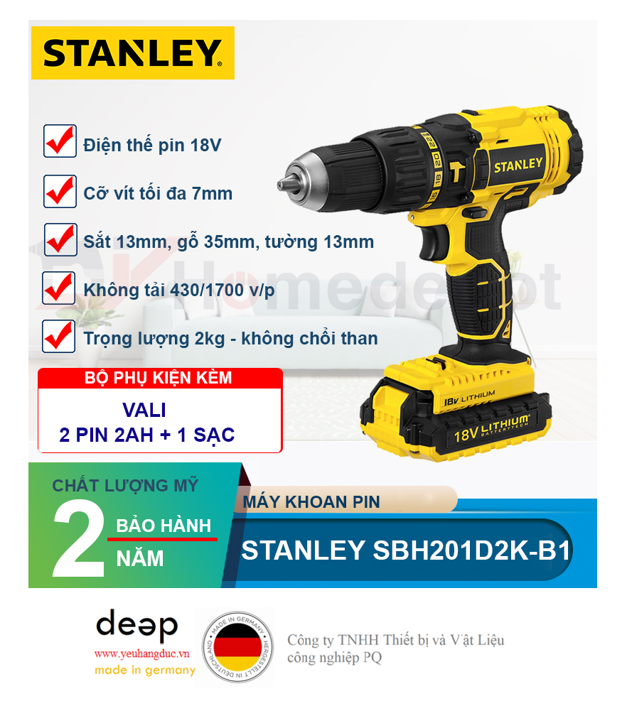 Máy khoan pin Stanley SBH201D2K 18V   Piqi4 | Www.Thietbinhapkhau.Com | Công Ty PQ 