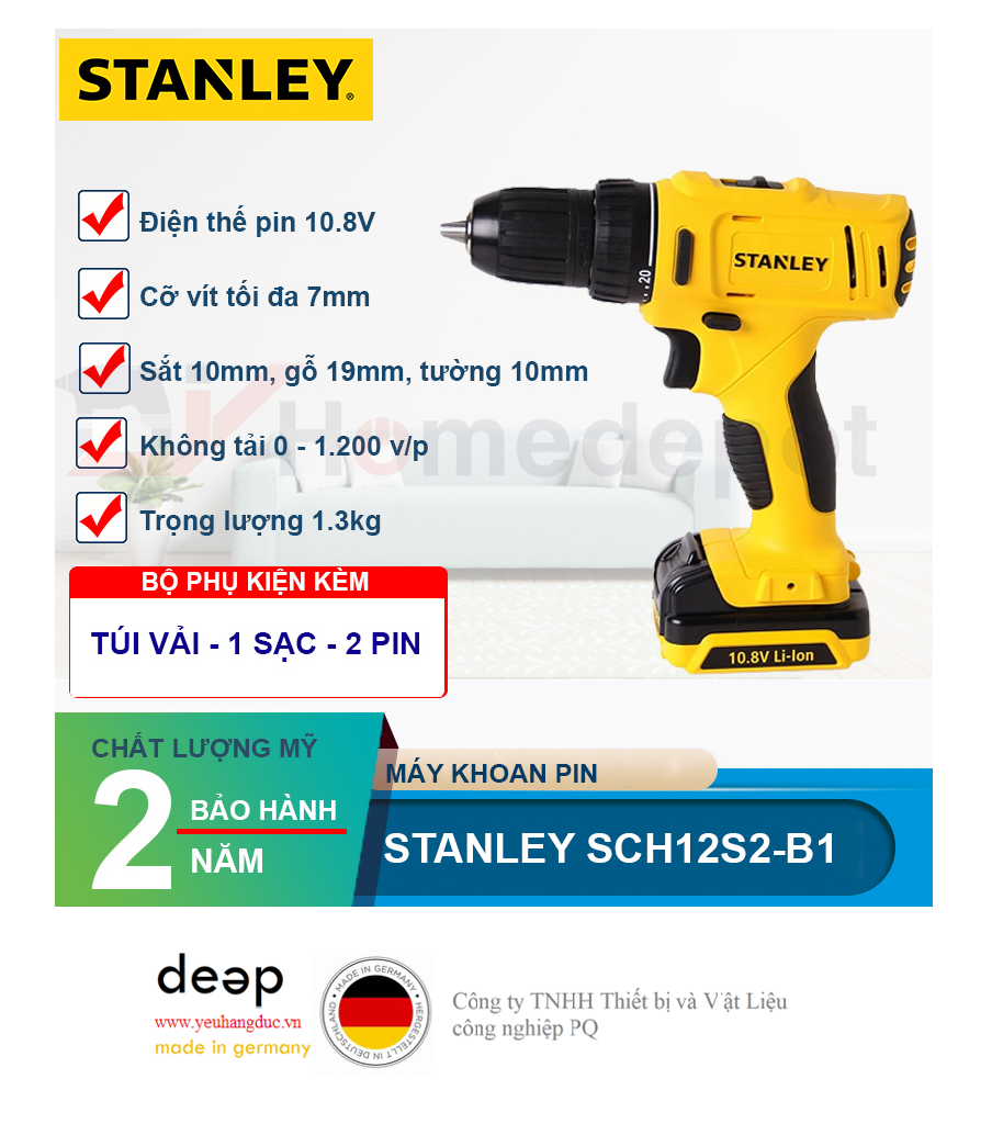 Máy khoan pin Stanley SCH12S2 10.8V   Piqi4 | Www.Thietbinhapkhau.Com | Công Ty PQ 