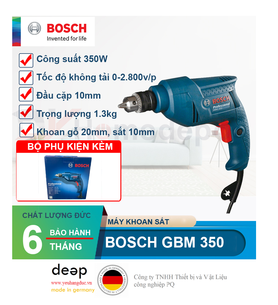 Máy khoan sắt Bosch GBM 350   Piqi4 | Www.Thietbinhapkhau.Com | Công Ty PQ 