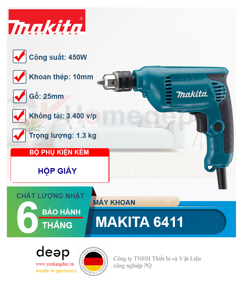 Máy khoan sắt Makita 6411   Piqi4 | Www.Thietbinhapkhau.Com | Công Ty PQ 