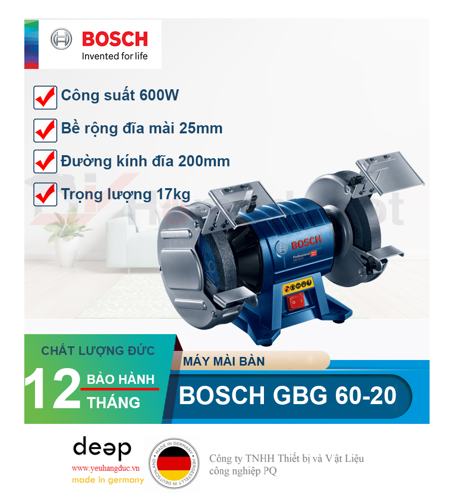 Máy mài bàn Bosch GBG 60-20   Piqi4 | Www.Thietbinhapkhau.Com | Công Ty PQ 