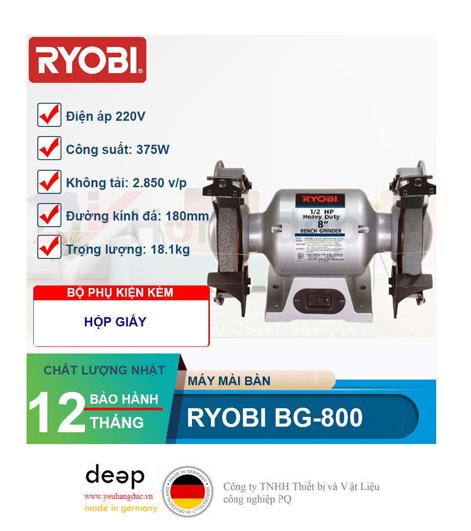 Máy mài bàn Ryobi BG-800   Piqi4 | Www.Thietbinhapkhau.Com | Công Ty PQ 