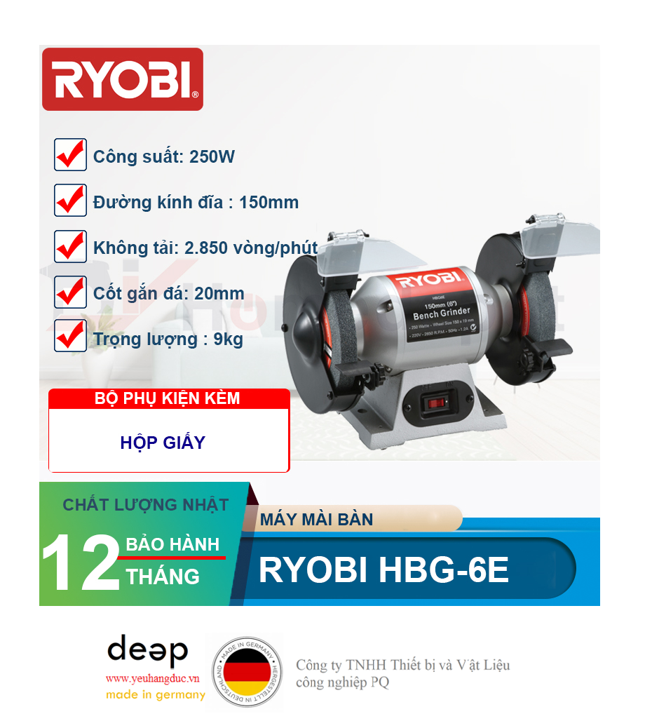Máy mài bàn Ryobi HBG-6E   Piqi4 | Www.Thietbinhapkhau.Com | Công Ty PQ 