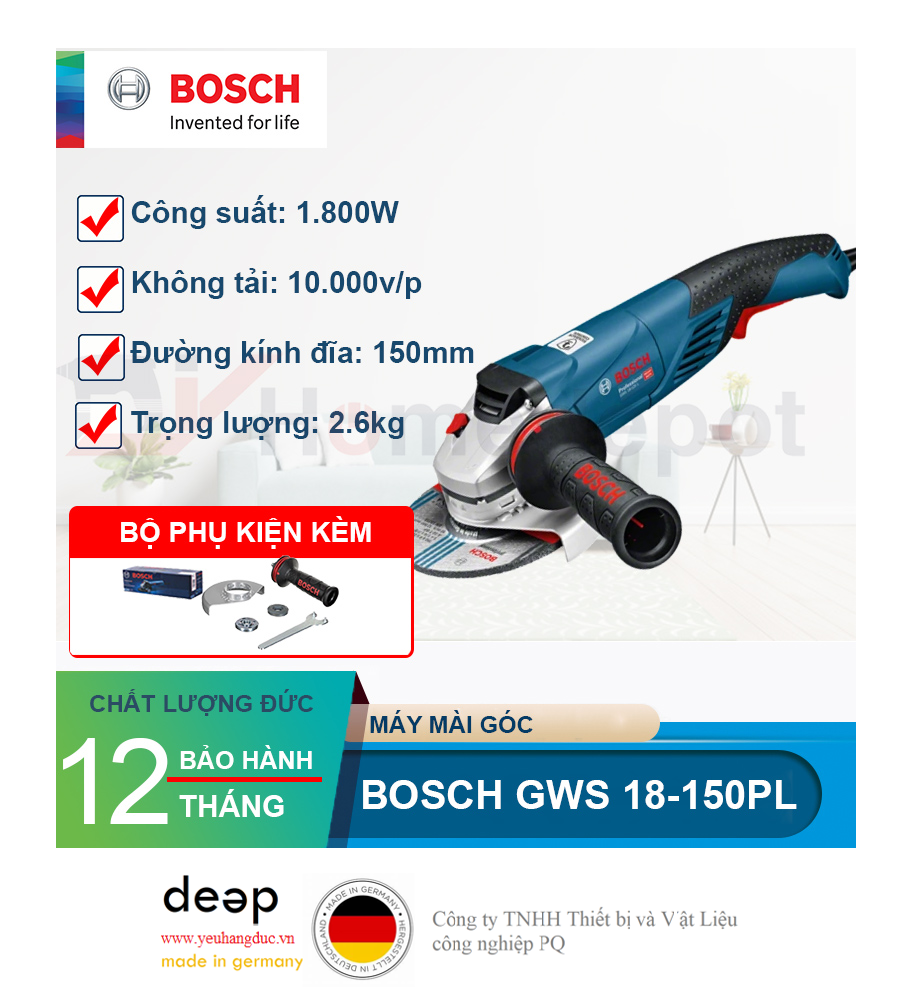 Máy mài góc Bosch GWS 18-150 PL   Piqi4 | Www.Thietbinhapkhau.Com | Công Ty PQ 