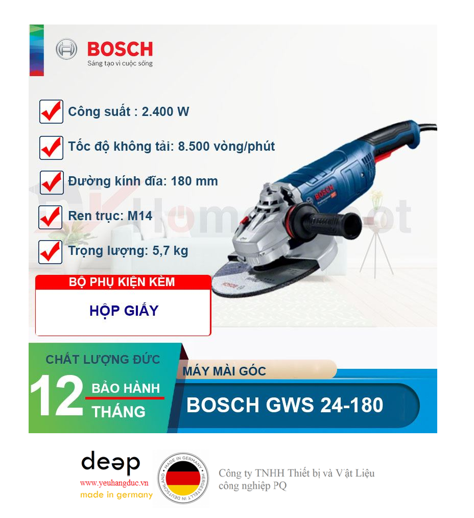 Máy mài góc Bosch GWS 24-180   Piqi4 | Www.Thietbinhapkhau.Com | Công Ty PQ 