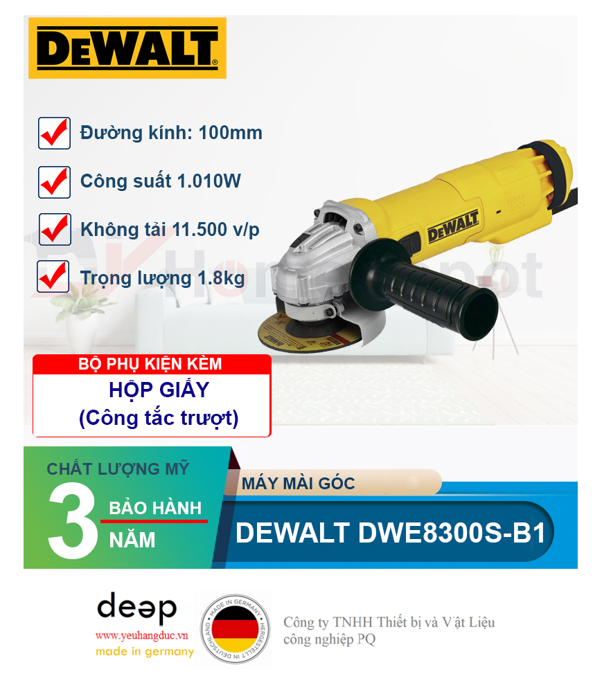 Máy mài góc Dewalt DWE8300S-B1 (Công tắc trượt)   Piqi4 | Www.Thietbinhapkhau.Com | Công Ty PQ 