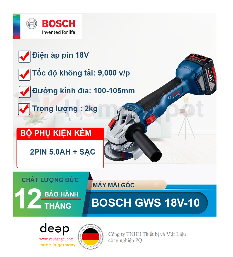 Máy mài góc dùng pin Bosch GWS 18V-10   Piqi4 | Www.Thietbinhapkhau.Com | Công Ty PQ 