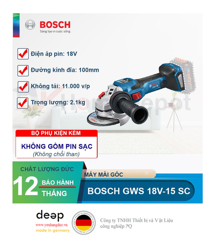  Máy mài góc dùng pin Bosch GWS 18V-15 SC 18V (Solo)   Piqi4 | Www.Thietbinhapkhau.Com | Công Ty PQ 