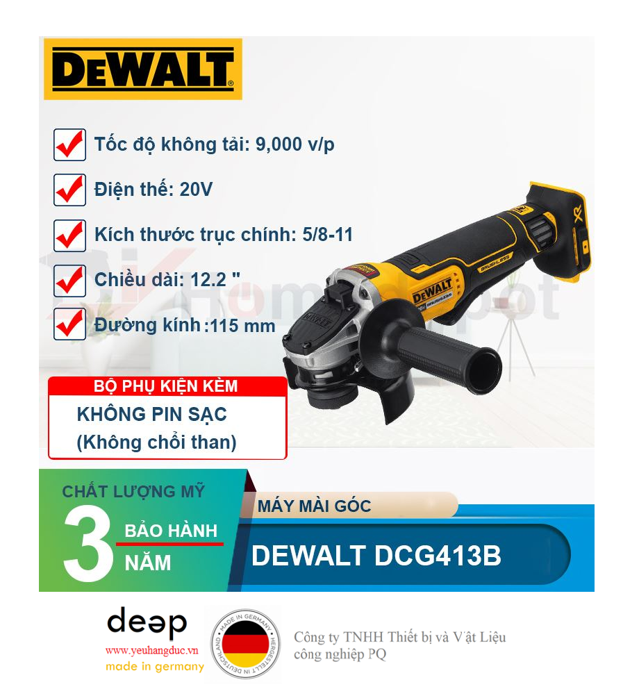 Máy mài góc dùng pin Dewalt DCG413B 20V   Piqi4 | Www.Thietbinhapkhau.Com | Công Ty PQ 