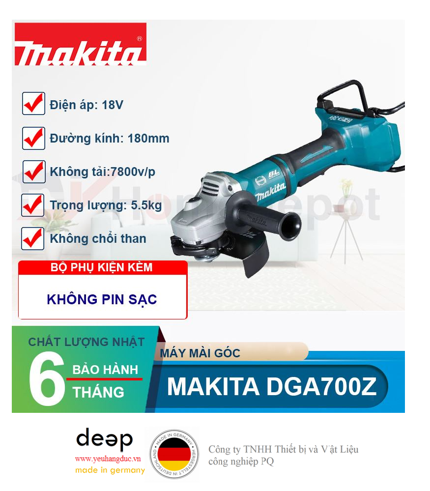 Máy mài góc dùng pin Makita DGA700Z   Piqi4 | Www.Thietbinhapkhau.Com | Công Ty PQ 