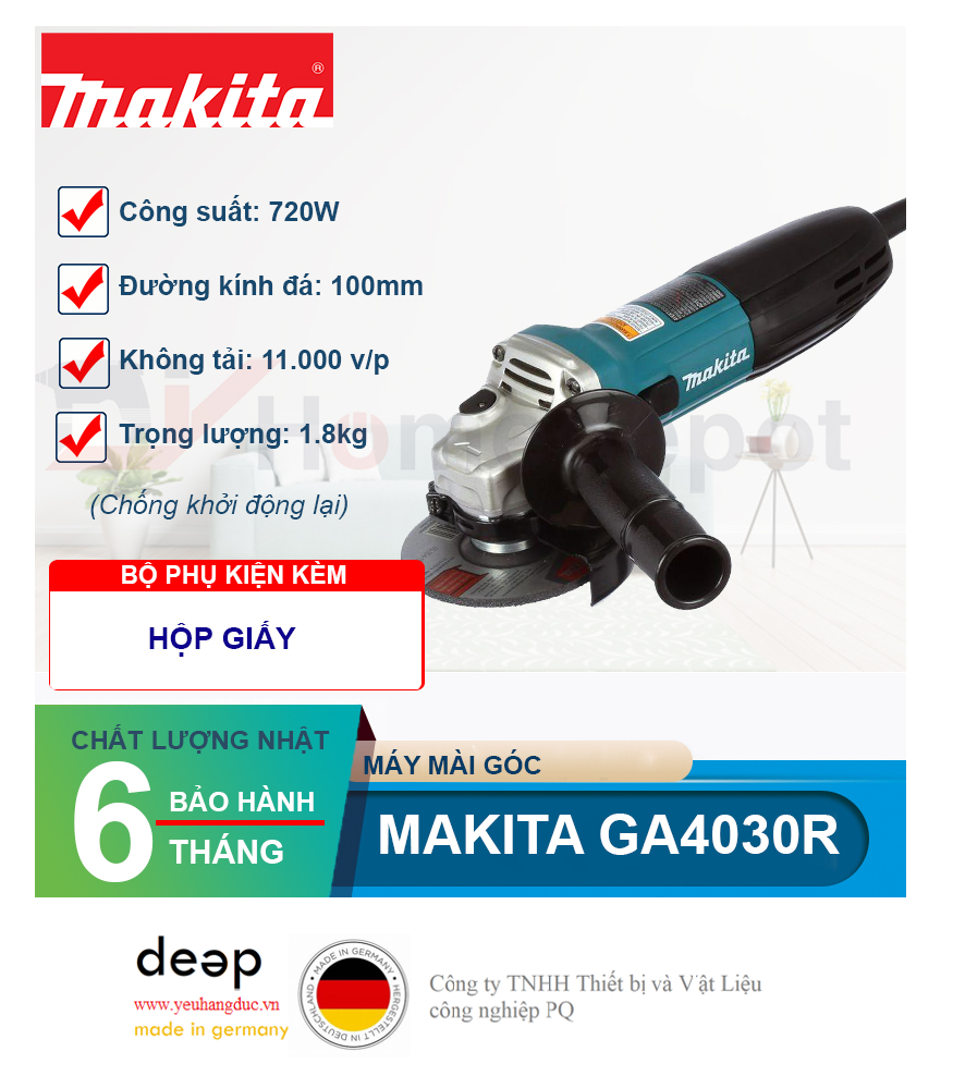 Máy mài góc Makita GA4030R 720W (công tắc trượt)   Piqi4 | Www.Thietbinhapkhau.Com | Công Ty PQ 