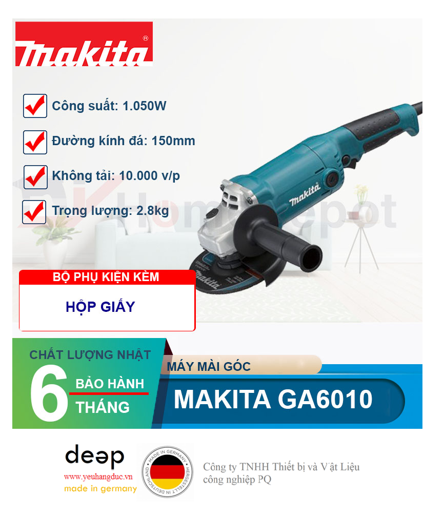 Máy mài góc Makita GA6010 1050W   Piqi4 | Www.Thietbinhapkhau.Com | Công Ty PQ 