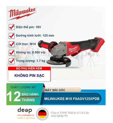  Máy mài góc Milwaukee M18 FSAGV125XPDB-0X0   Piqi4 | Www.Thietbinhapkhau.Com | Công Ty PQ 