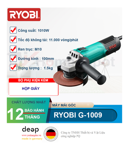  Máy mài góc Ryobi G-1009 1010W   Piqi4 | Www.Thietbinhapkhau.Com | Công Ty PQ 