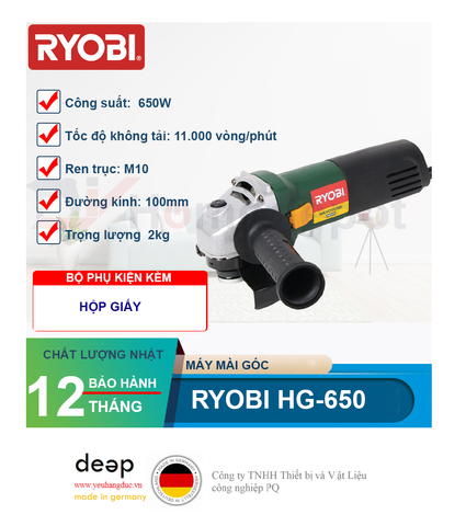  Máy mài góc Ryobi HG-650 650W   Piqi4 | Www.Thietbinhapkhau.Com | Công Ty PQ 