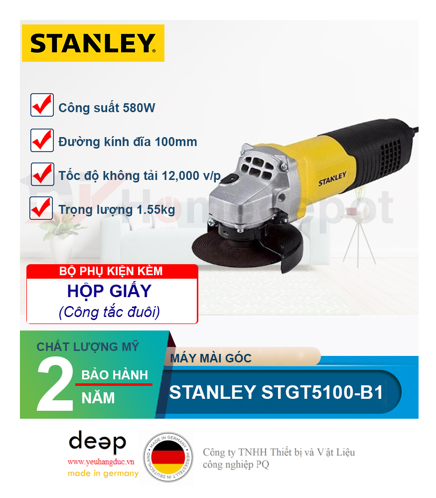 Máy mài góc Stanley STGT5100-B1 (Công tắc đuôi)   Piqi4 | Www.Thietbinhapkhau.Com | Công Ty PQ 