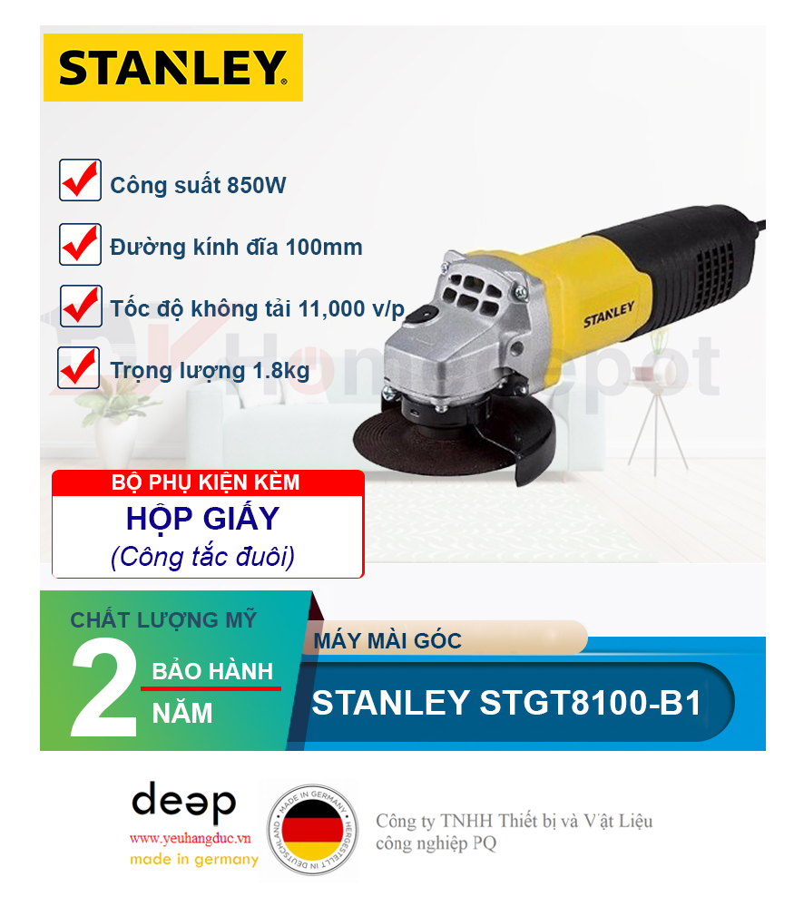 Máy mài góc Stanley STGT8100-B1 100mm   Piqi4 | Www.Thietbinhapkhau.Com | Công Ty PQ 