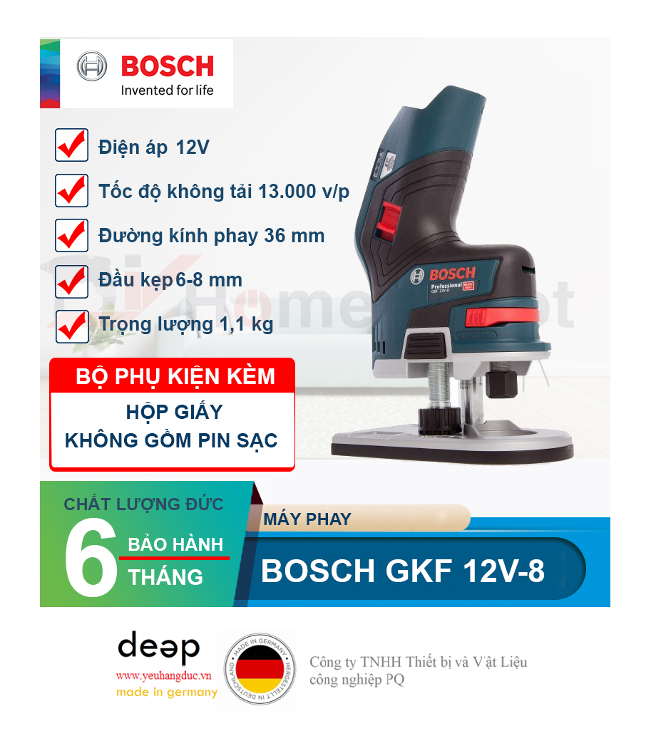 Máy phay dùng pin Bosch GKF 12V-8 (Solo)   Piqi4 | Www.Thietbinhapkhau.Com | Công Ty PQ 