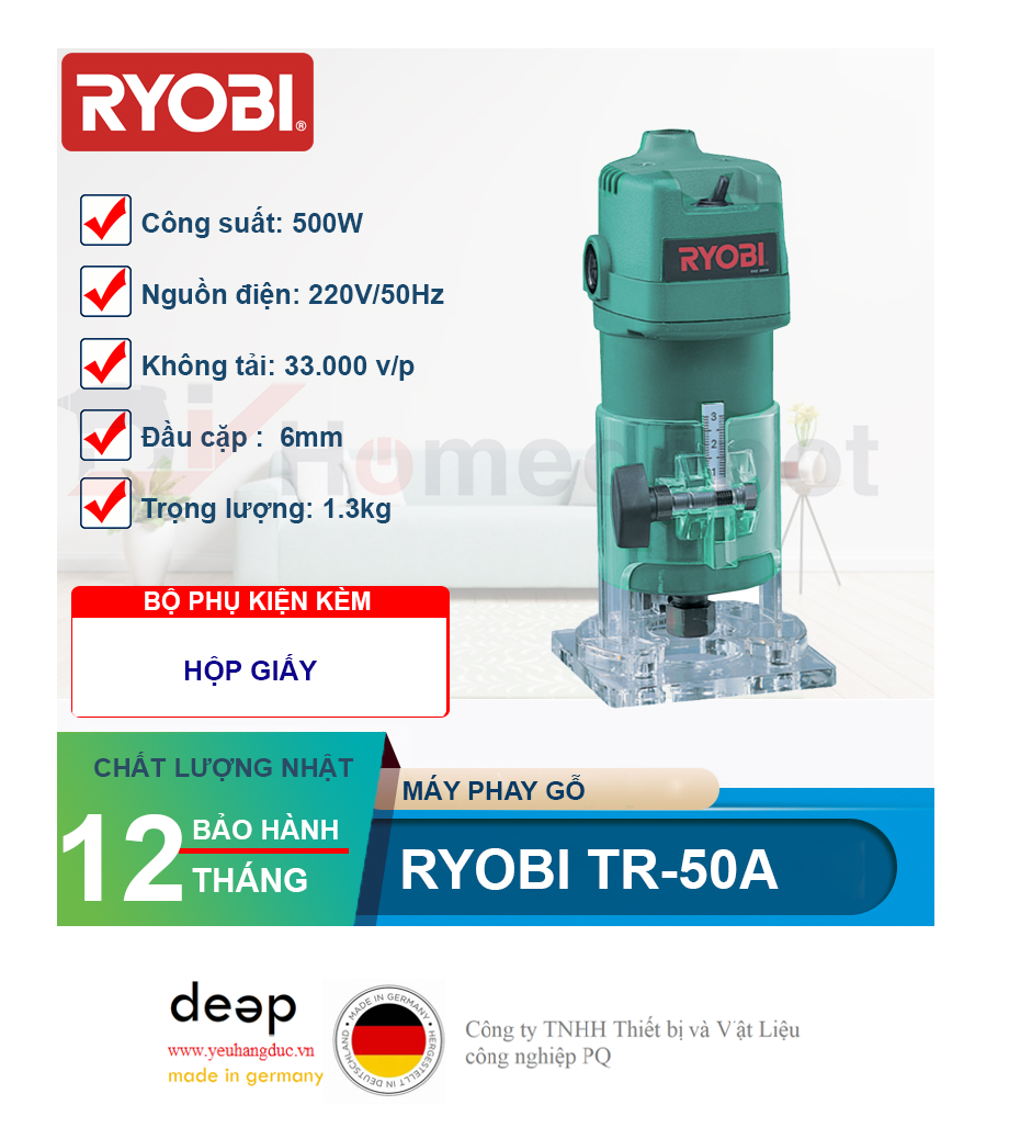 Máy phay gỗ Ryobi TR-50A 500W   Piqi4 | Www.Thietbinhapkhau.Com | Công Ty PQ 