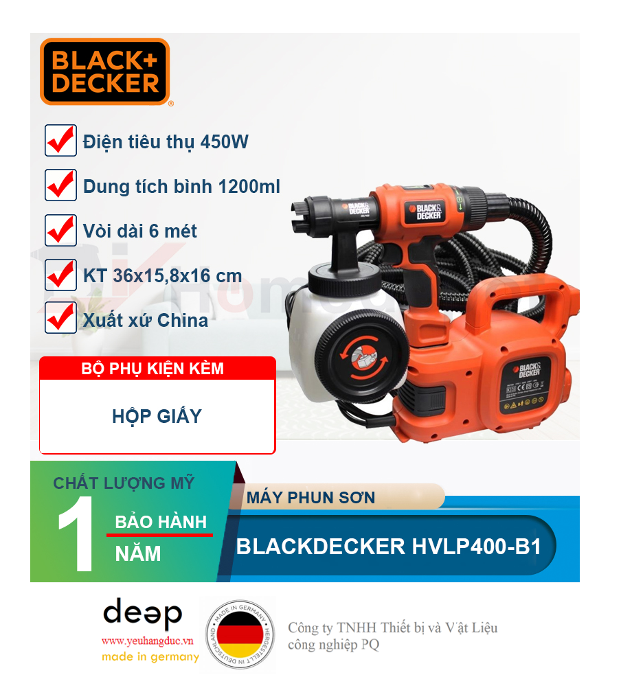 Máy phun sơn dùng điện Black&Decker HVLP400-B1   Piqi4 | Www.Thietbinhapkhau.Com | Công Ty PQ 
