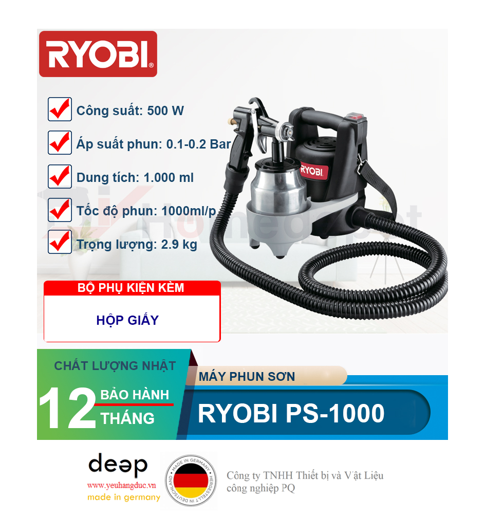 Máy phun sơn Ryobi PS-1000 500W   Piqi4 | Www.Thietbinhapkhau.Com | Công Ty PQ 