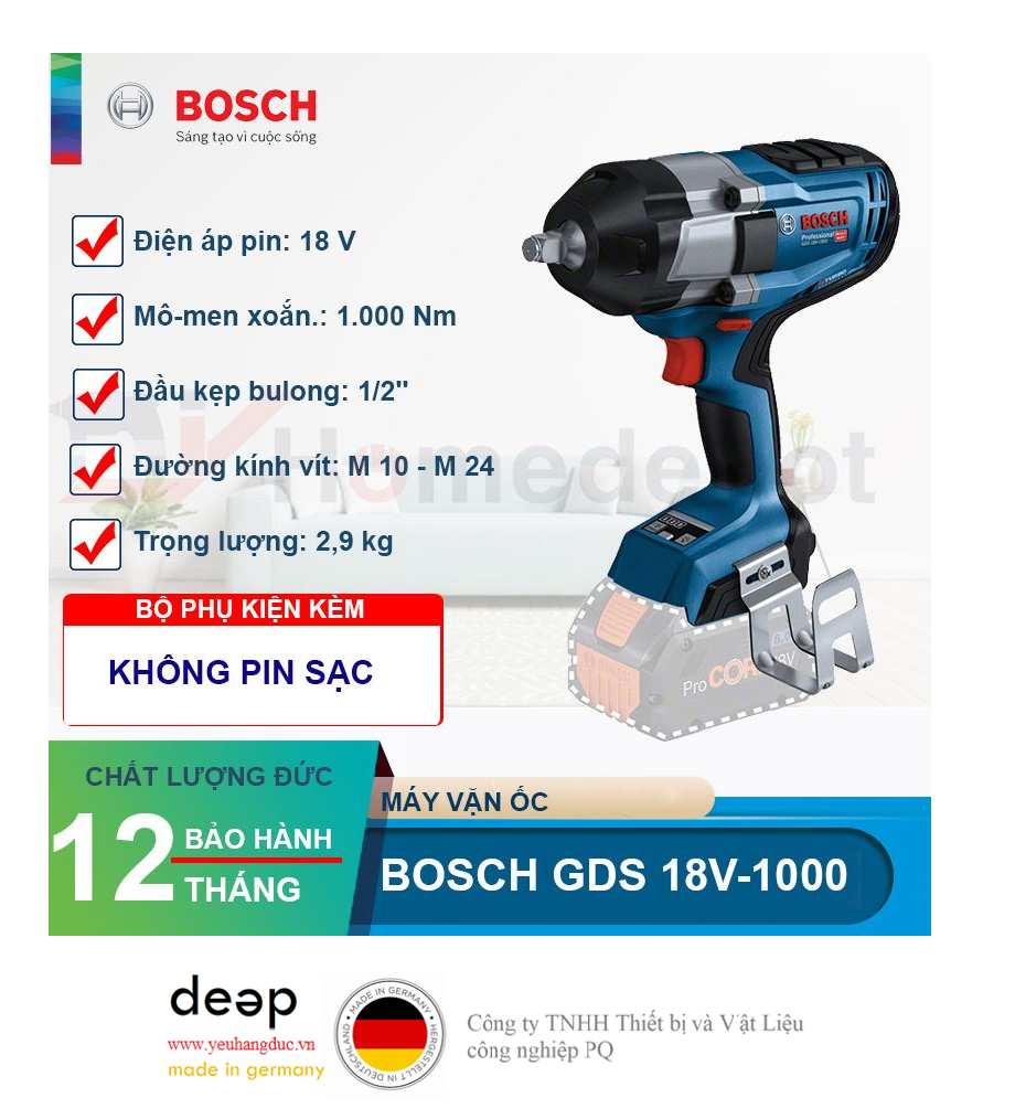 Máy siết bu lông dùng pin Bosch GDS 18V-1000 18V   Piqi4 | Www.Thietbinhapkhau.Com | Công Ty PQ 