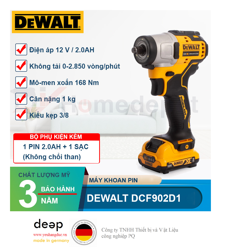 Máy siết bu lông dùng pin Dewalt DCF902D1 12V   Piqi4 | Www.Thietbinhapkhau.Com | Công Ty PQ 