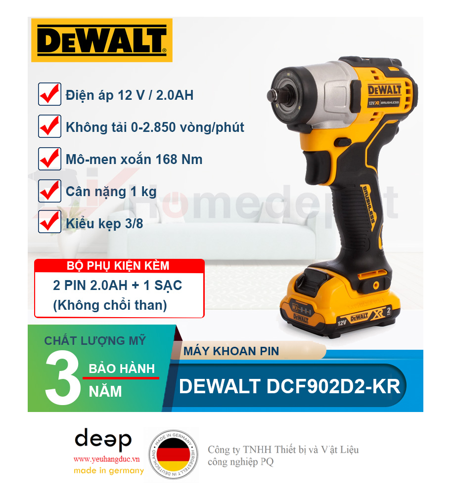 Máy siết bu lông dùng pin Dewalt DCF902D2-KR 12V   Piqi4 | Www.Thietbinhapkhau.Com | Công Ty PQ 