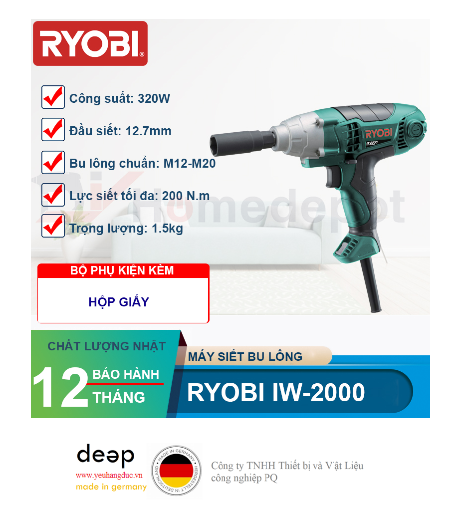 Máy siết bu lông Ryobi IW-2000 320W   Piqi4 | Www.Thietbinhapkhau.Com | Công Ty PQ 